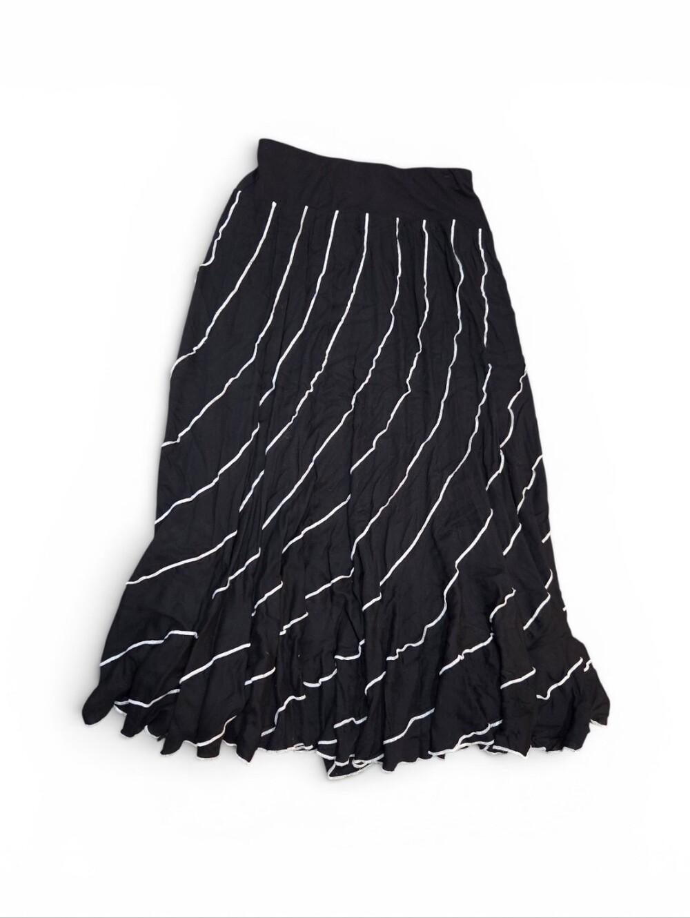 Soft Surroundings Black Maxi Skirt with White Wave Stripes Size Large